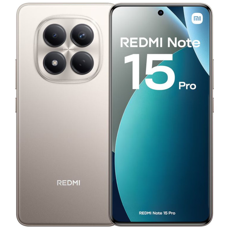 Xiaomi Redmi Note 15 Pro 4G Titâne com tela ampla perfurada, bordas finas e módulo de câmera quádrupla em ilha quadrada; 8GB RAM e 256GB armazenamento - Item