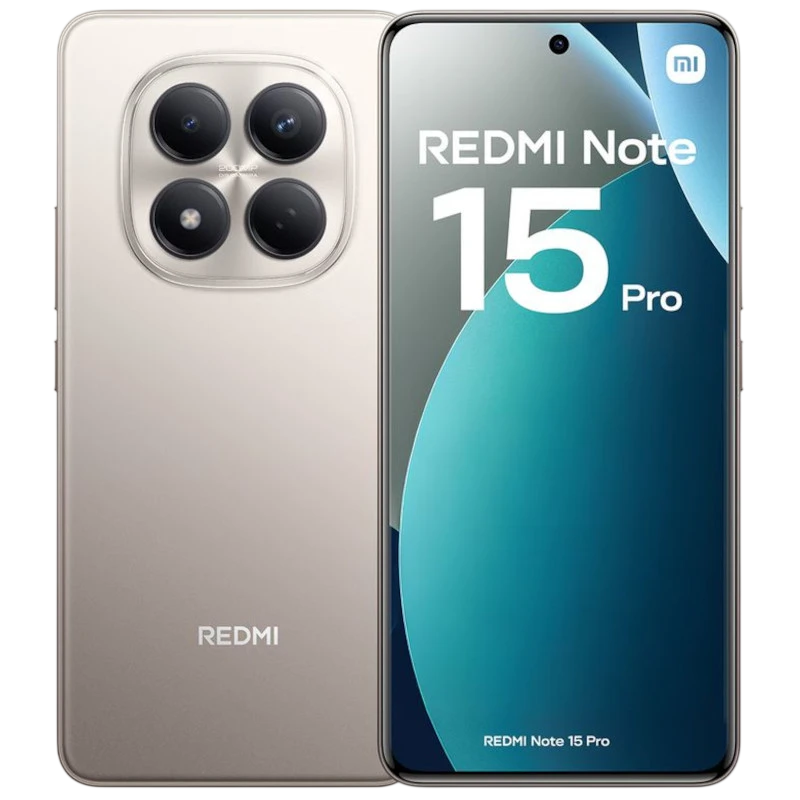Xiaomi Redmi Note 15 Pro 4G 12GB/512GB Titâne com tela ampla perfurada, bordas finas e módulo de câmera traseira quádruplo em titânio fosco elegante - Item