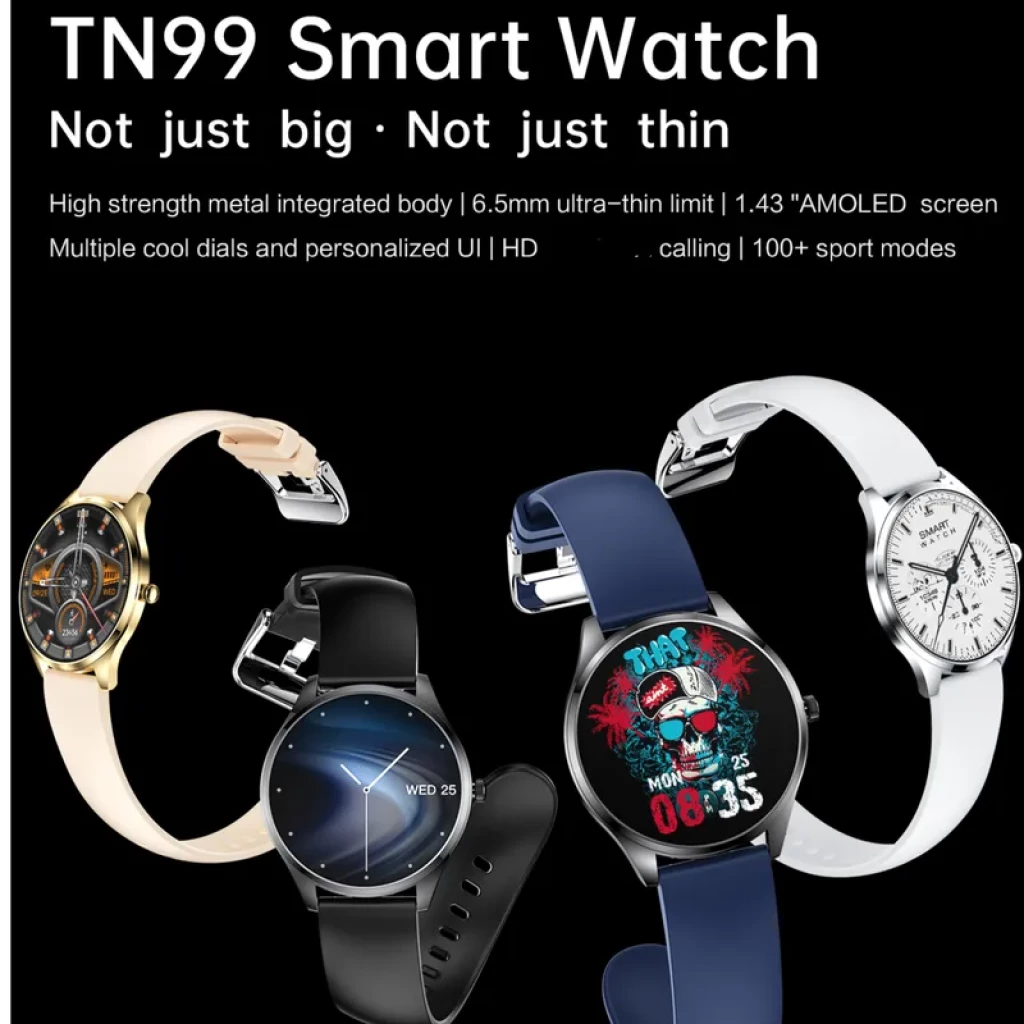 TN99 Smartwatch Prateado com Pulseira de Couro Verde Monitoramento da Frequência Cardíaca - Item2