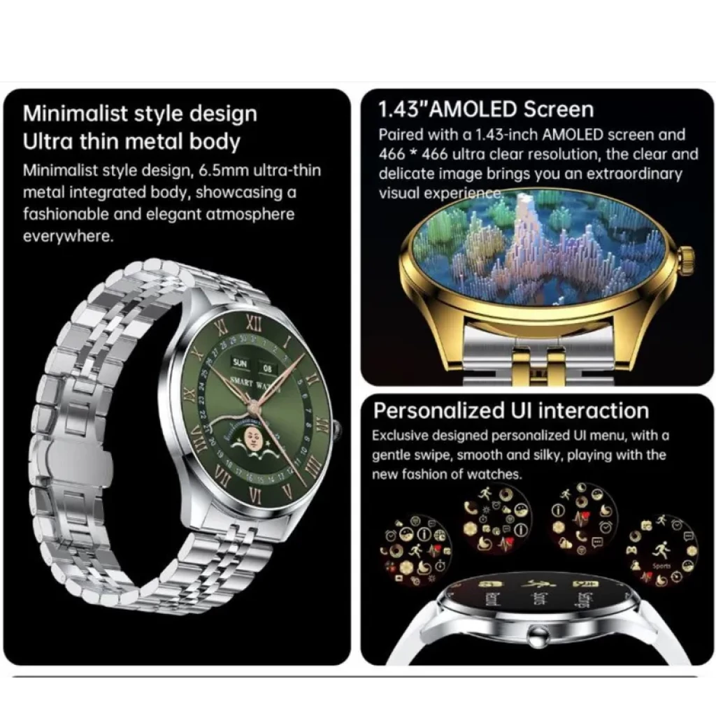 TN99 Smartwatch Prateado com Pulseira de Couro Verde Monitoramento da Frequência Cardíaca - Item5