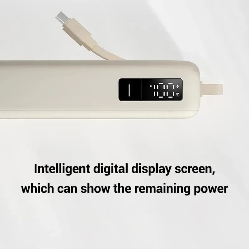 Xiaomi 67W Power Bank 20000 Beige con cable integrado; cuerpo rectangular compacto color marfil, logo mi centrado y correa de transporte trenzada a juego