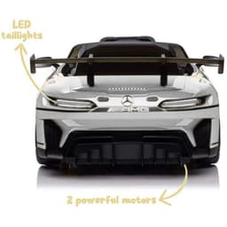 Mercedes AMG GT3 Blanc pour enfants, avant agressif, spoiler arrière, feux LED, double moteur puissant, calandre AMG, détails sport et finitions noires