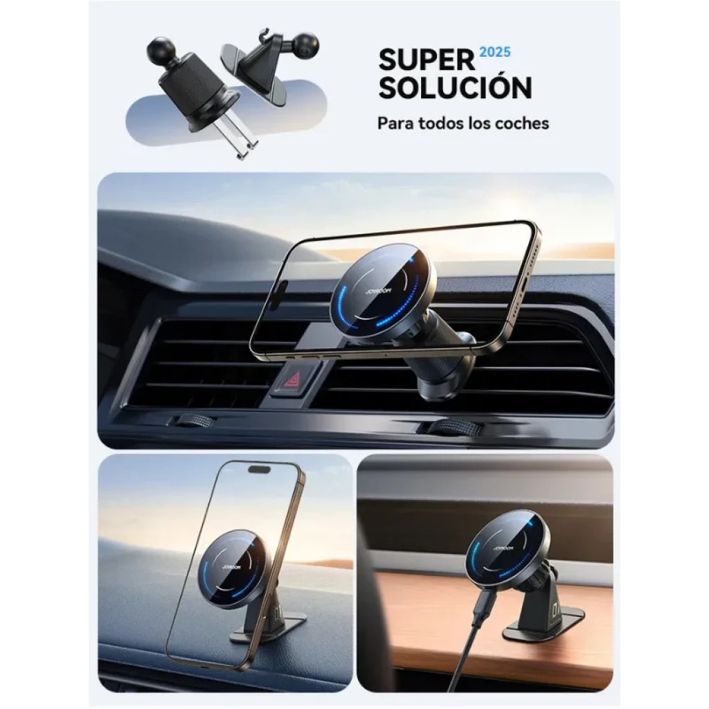 Cargador magnético Joyroom JR-ZS502 15W para coche, disco negro con luz LED circular, soporte ajustable y montaje en rejilla de ventilación - Ítem2