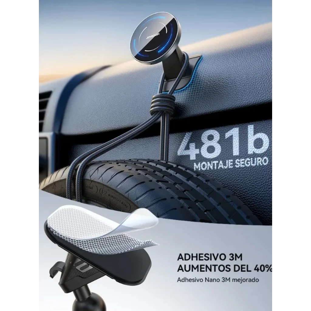 Cargador magnético Joyroom JR-ZS502 15W para coche, disco negro con luz LED circular, soporte ajustable y montaje en rejilla de ventilación - Ítem5