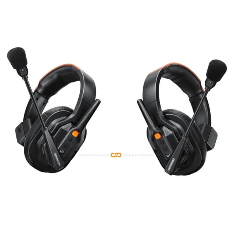 COMICA Seekcom S1 casque pro avec micro boom, boutons latéraux, mousse anti-vent et liserés orange, paire connectée pour intercom sans fil robuste