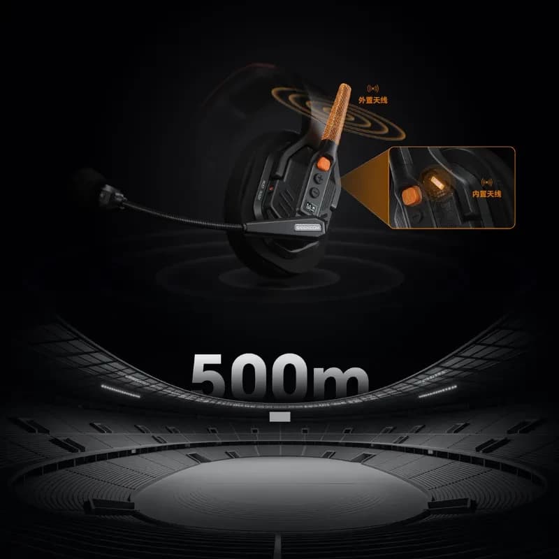 COMICA Seekcom S1 système dintercom: casque pro avec micro perche, bouton parlant, antenne orange, portée 500 m, design noir robuste pour équipes