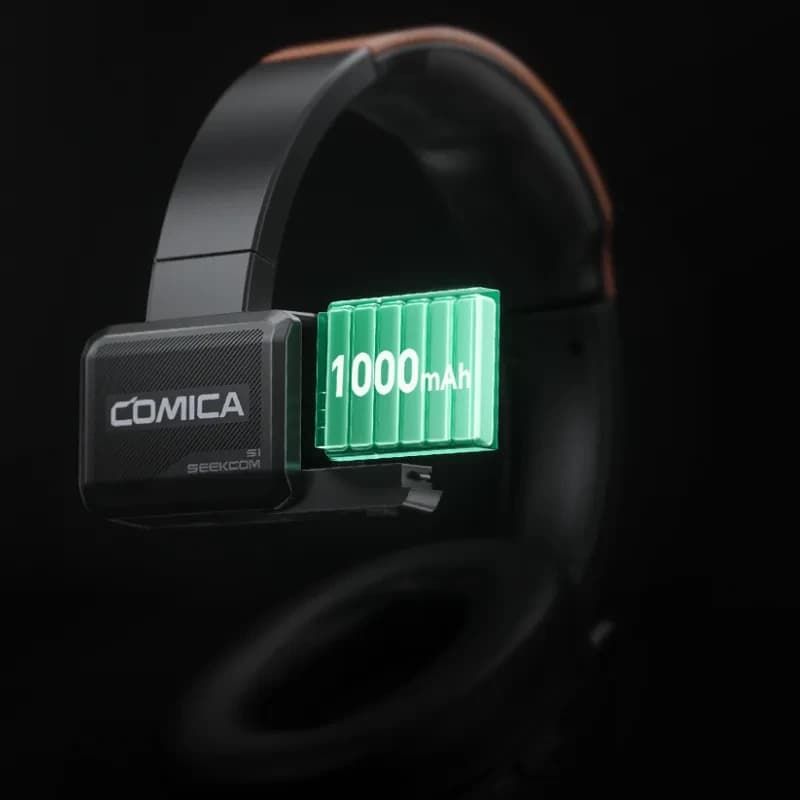 COMICA Seekcom S1 casque pro avec module d’intercom et micro sans fil, batterie 1000 mAh mise en avant, arceau noir robuste et oreillette rembourrée