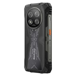 Smartphone robusto preto Blackview Rock 2 5G com traseira texturizada, módulo de câmara circular duplo, laterais reforçadas e botão laranja destacado
