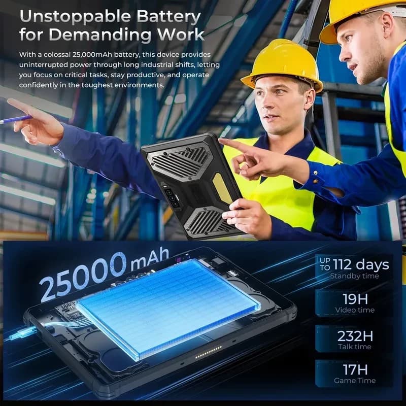 Oukitel RT10 Industry tablette robuste 5G avec lecteur de codes barres, 12 Go RAM, 512 Go, batterie 25000 mAh, coque renforcée, écran large pour terrain