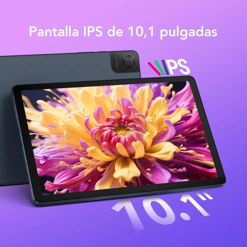 TCL TAB 10L Gen 4 con pantalla IPS de 10.1 pulgadas, biseles delgados, cámara trasera con módulo rectangular y colores vivos en el panel, 128GB y 4GB RAM
