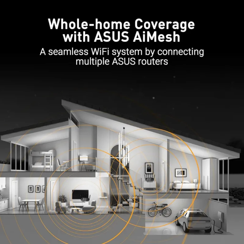 Router ASUS TUF Gaming BE6500 WiFi 7 negro con 8 antenas altas, diseño robusto y rejillas de ventilación, logo TUF iluminado y acabados angulares gaming - Ítem5