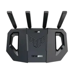 Detalle de las rejillas de ventilación y chasis del router TUF BE3600