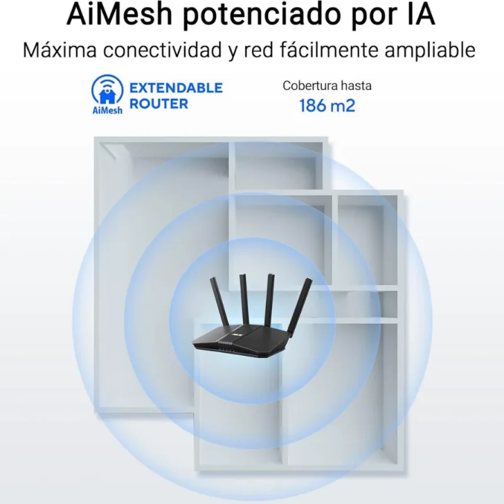 Routeur ASUS RT-BE58U noir avec 4 antennes externes, design angulaire, voyants LED à l'avant et ports à l'arrière - Ítem4