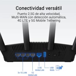 ASUS RT-BE58U WiFi 7 avec quatre antennes, port 2,5G, 1G WAN, trois 1G LAN et USB ; compatible avec AiMesh, 4G LTE et 5G tethering