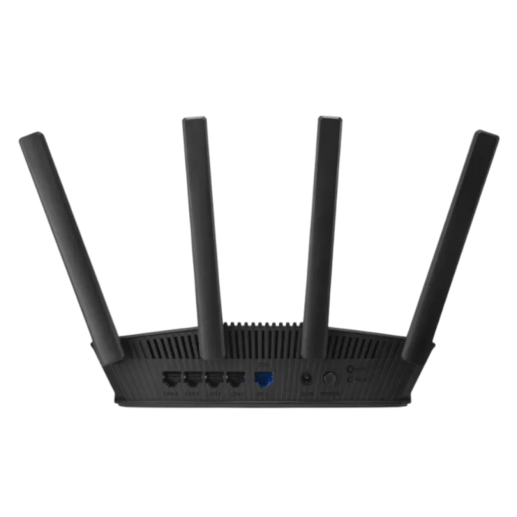 ASUS RT-BE55 WiFi 7 compatible avec AiMesh, routeur noir double bande avec quatre antennes externes et design angulaire - Ítem3