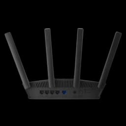 ASUS RT-BE55 WiFi 7 compatible con AiMesh, router negro de doble banda con 4 antenas externas, puertos Ethernet traseros y diseño de rejillas de ventilación
