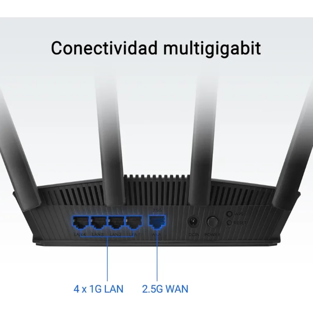 ASUS RT-BE55 WiFi 7 compatible avec AiMesh, routeur noir double bande avec quatre antennes externes et design angulaire - Ítem4