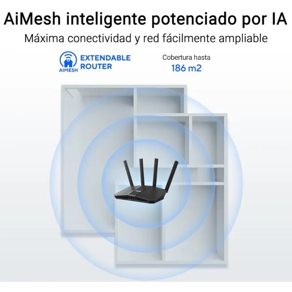ASUS RT-BE55 WiFi 7 compatible avec AiMesh, routeur noir double bande avec quatre antennes externes et design angulaire - Ítem5