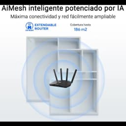 ASUS RT-BE55 WiFi 7 de doble banda con 4 antenas externas, señal amplia y expansión AiMesh, cobertura hasta 186 m2, diseño negro compacto
