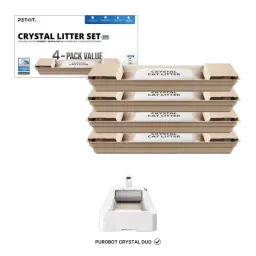 Vista del PETKIT Set de Arena Cristalina para Gatos Azul + Bandejas Reemplazables (Pack x4) con imagen del arenero autolimpiable compatible
