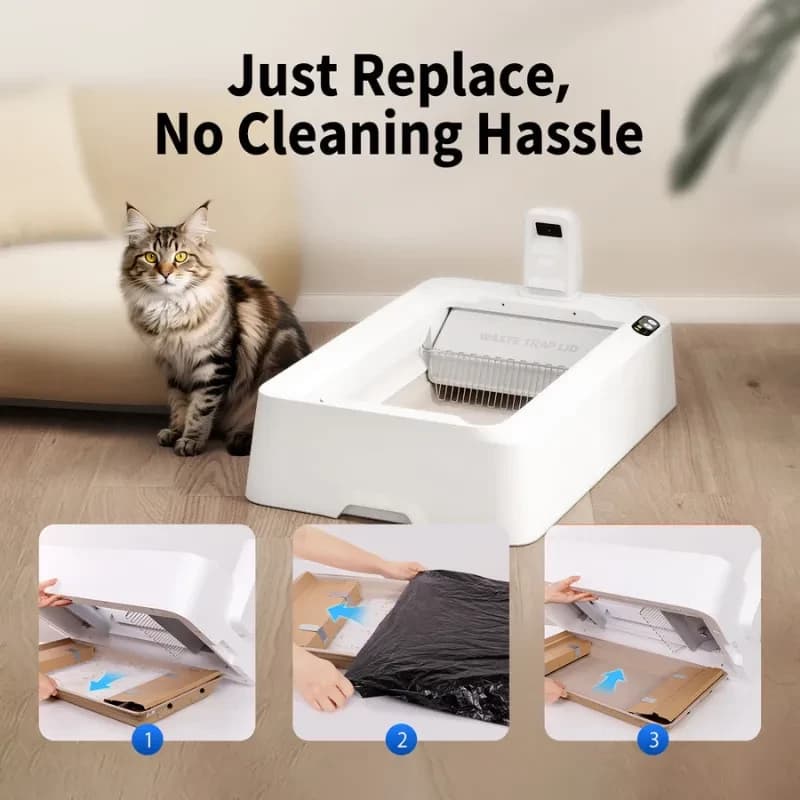 Imagen ilustrativa con pasos a seguir para la limpieza de la bandeja del PETKIT Crystal Litter Set