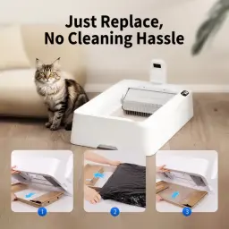 Imagen ilustrativa con pasos a seguir para la limpieza de la bandeja del PETKIT Crystal Litter Set
