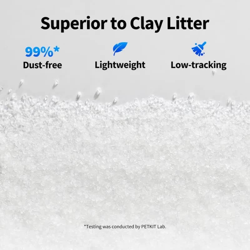 Imagen ilustrativa de la arena del PETKIT Crystal Litter Set y su efectividad