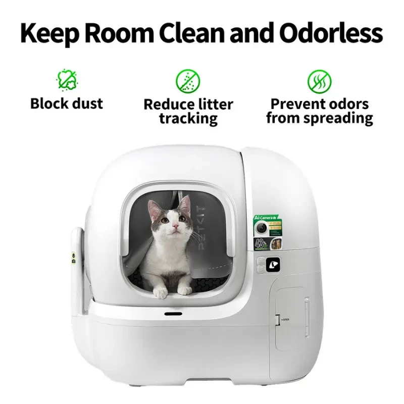 Vue de face du rideau magnétique anti-poussière PETKIT 3.0, avec logo de la marque et couleur blanche - Ítem3