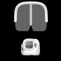 Vista frontal de la PETKIT Cortina magnética antipolvo 3.0 y vista del arenero Purobot Max Pro 2 compatible