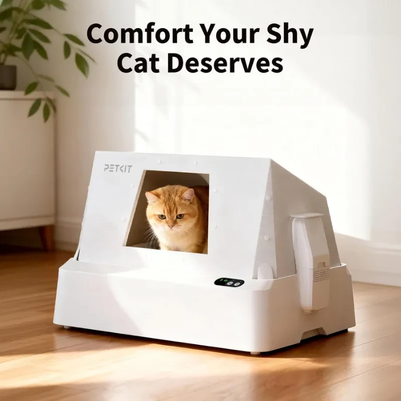 Vue du PETKIT Front Entry Hood avec illustration du bac à sable autonettoyant compatible - Ítem3