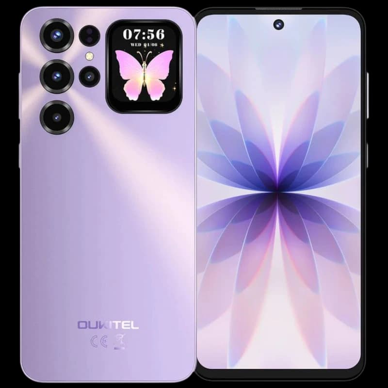 Imagem frontal e traseira do Oukitel C68 Plus, com ecrã traseiro e câmara dupla de 64 MPx