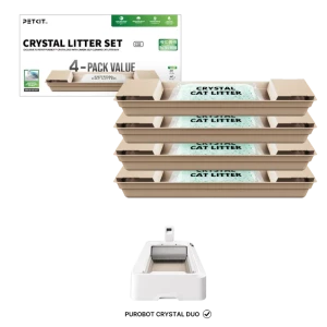 Vue du PETKIT Set de litière cristalline pour chats + bacs remplaçables (lot de 4) avec image du bac à litière autonettoyant compatible