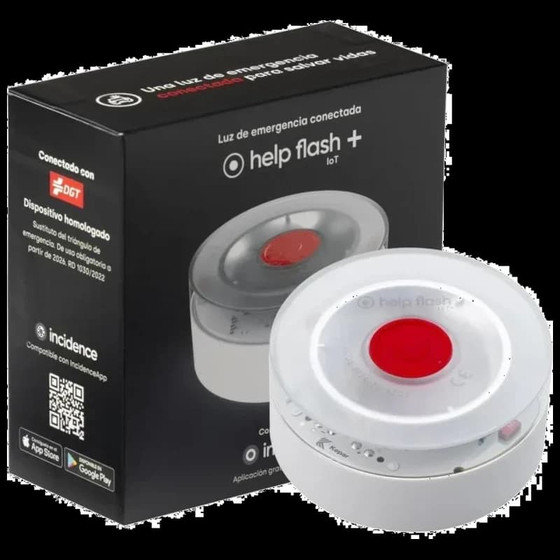 Help Flash IOT Plus branca, baliza de emergência 290 candelas, homologada DGT 3.0, luz LED circular com botão vermelho central e base magnética
