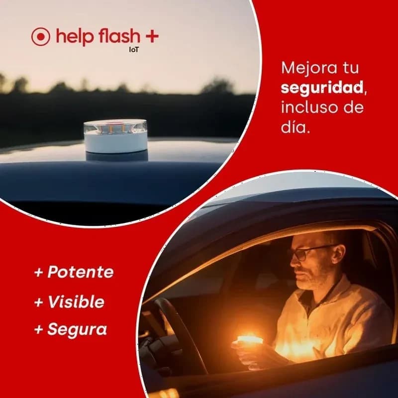Help Flash IOT Plus branca, baliza de emergência 250 candelas, luz LED intensa 360°, visível de dia, base magnética, compacta e geolocalizável DGT 3.0