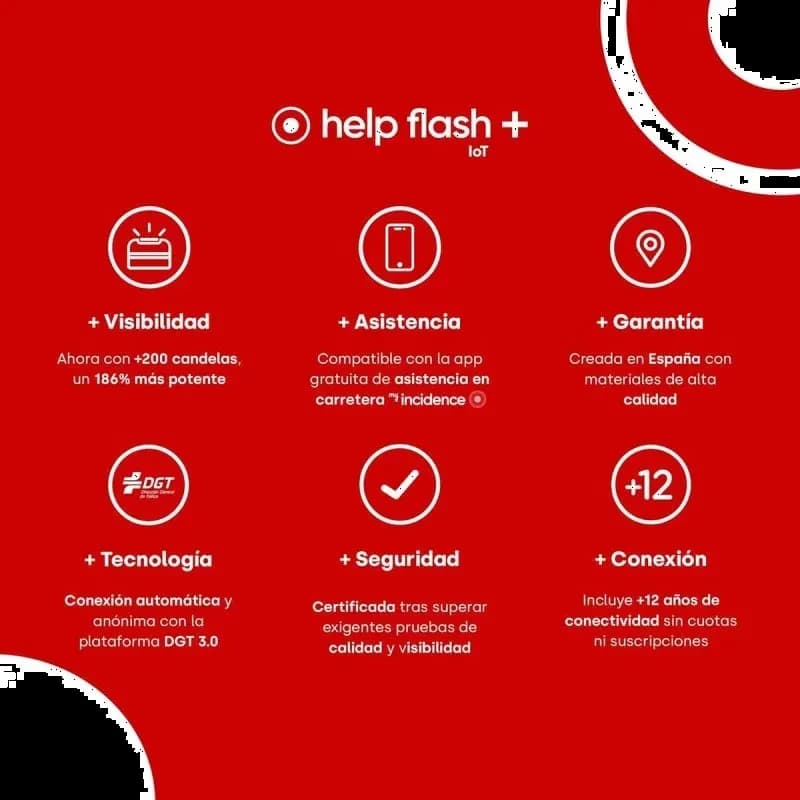 Help Flash IOT Plus branca, baliza de emergência com luz LED potente 250 candelas, homologada DGT 3.0, geolocalizável, conexão automática e 12 anos de
