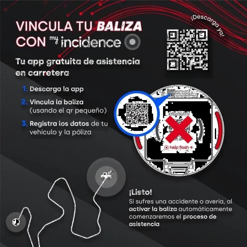 Help Flash IOT Plus branca, baliza de emergência 250 candelas, homologada DGT 3.0, geolocalizável, QR para vincular app, base magnética e luz LED potente