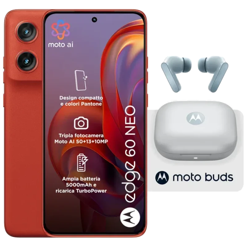 Motorola Edge 60 Neo 5G gris avec écran bord à bord perforé, triple module photo arrière proéminent, logo M discret, design fin et élégant 256 Go 8 Go - Ítem