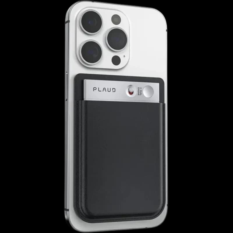 Plaud Note Pro 64Go Argent, module compact fixé au smartphone, boîtier argent et noir, bouton d’enregistrement, micro intégré, design épuré et premium