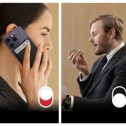 Plaud Note Pro 64Go Argent, module fin aimanté au dos du smartphone, bouton rouge d’enregistrement, design premium métal, usage main ou à l’oreille
