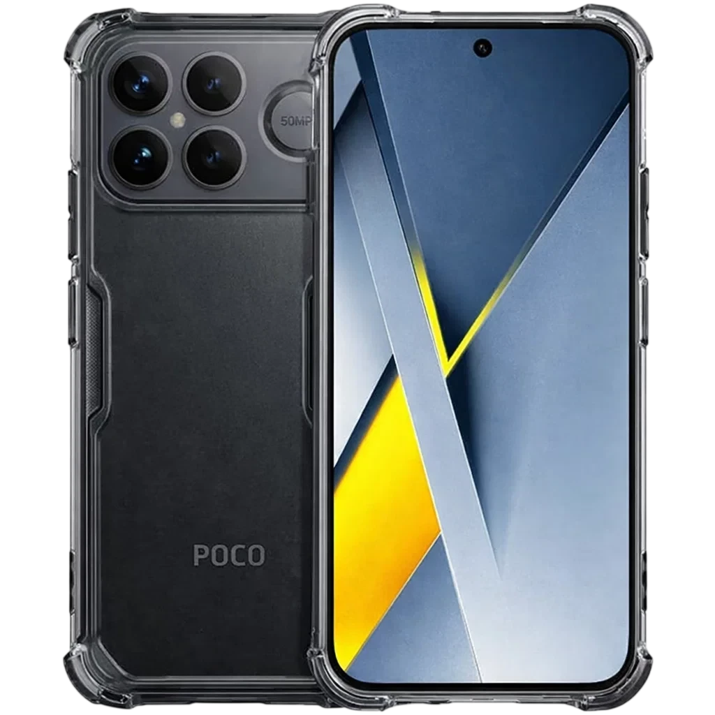 Capa de silicone reforçada Poco F8 Pro 5G transparente com bordas elevadas, cantos reforçados, recortes precisos e proteção da câmera em aro elevado - Item