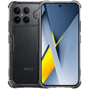 Capa de silicone reforçada Poco F8 Pro 5G transparente com bordas elevadas, cantos reforçados, recortes precisos e proteção da câmera em aro elevado