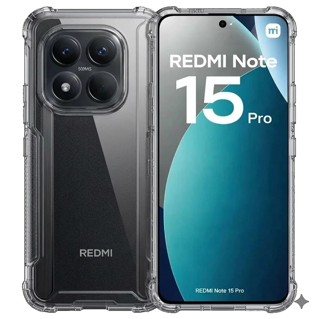 Funda de silicona para Xiaomi Redmi Note 15 Pro 4G transparente con bordes reforzados, esquinas antiimpacto, recortes precisos y protección de cámara elevada