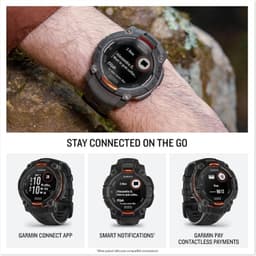 Relógio Garmin Instinct 3 45 mm Solar preto com pulseira de silicone preta, mostrador robusto, botões laterais, detalhes laranja e tela monocromática GPS