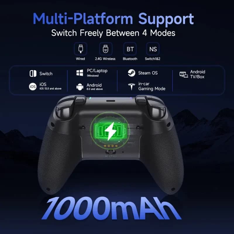 EasySMX X05 Pro PC Gamepad Noir avec batterie 1000 mAh, grip texturé, indicateur de charge vert et support multi-plateforme 2,4 GHz Bluetooth USB-C