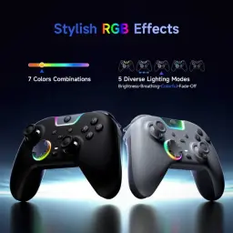 Manette EasySMX X05 Pro violette avec effets RGB, 7 combinaisons de couleurs et 5 modes lumineux, sticks et boutons rétroéclairés, design ergonomique