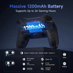 EasySMX S10 Switch Gamepad negro con batería 1200 mAh hasta 26 h, vibración HD, compatible Switch 2, PC, iOS, Android, Bluetooth y USB, carcasa translúcida