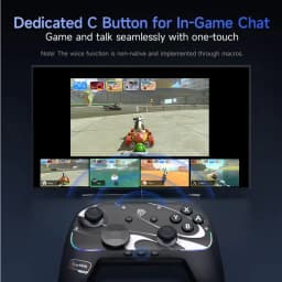 EasySMX S10 Switch Gamepad Negro con botón C dedicado, joysticks dobles, cruceta, gatillos y retroiluminación azul; ideal para chat y vibración HD