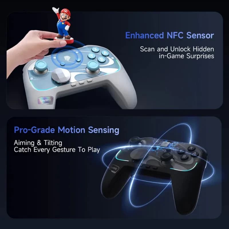 EasySMX S10 Switch Gamepad negro con luces LED, joysticks duales, botones ABXY, gatillos, sensor de movimiento y vibración HD para Nintendo Switch 2