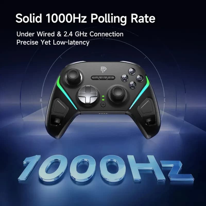 EasySMX D10 PC Violet manette noire avec LED vertes, sticks asymétriques, croix métallique et gâchettes; taux d’interrogation 1000 Hz filaire et 2,4 GHz
