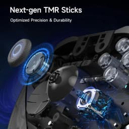 EasySMX D10 PC Violet avec sticks TMR nouvelle génération, modules internes visibles, précision optimisée et durabilité accrue, base de recharge